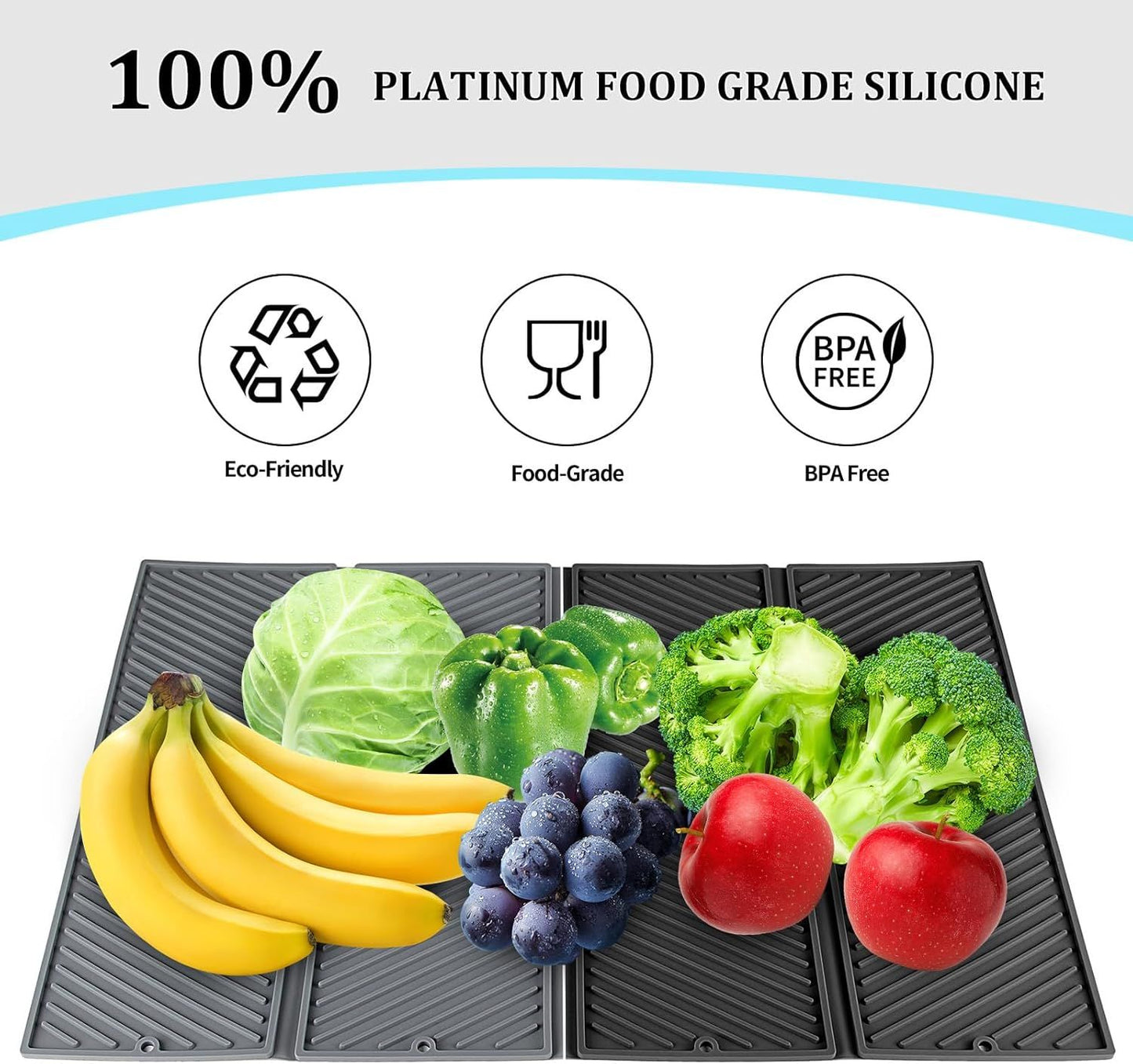 Dish Drying Mat for Kitchen Counter, Collapsible  Large Dish Drainer Mat, Silicone Drying Mat Non-Slip Silicone Sink Mat, Easy to Clean, Grey