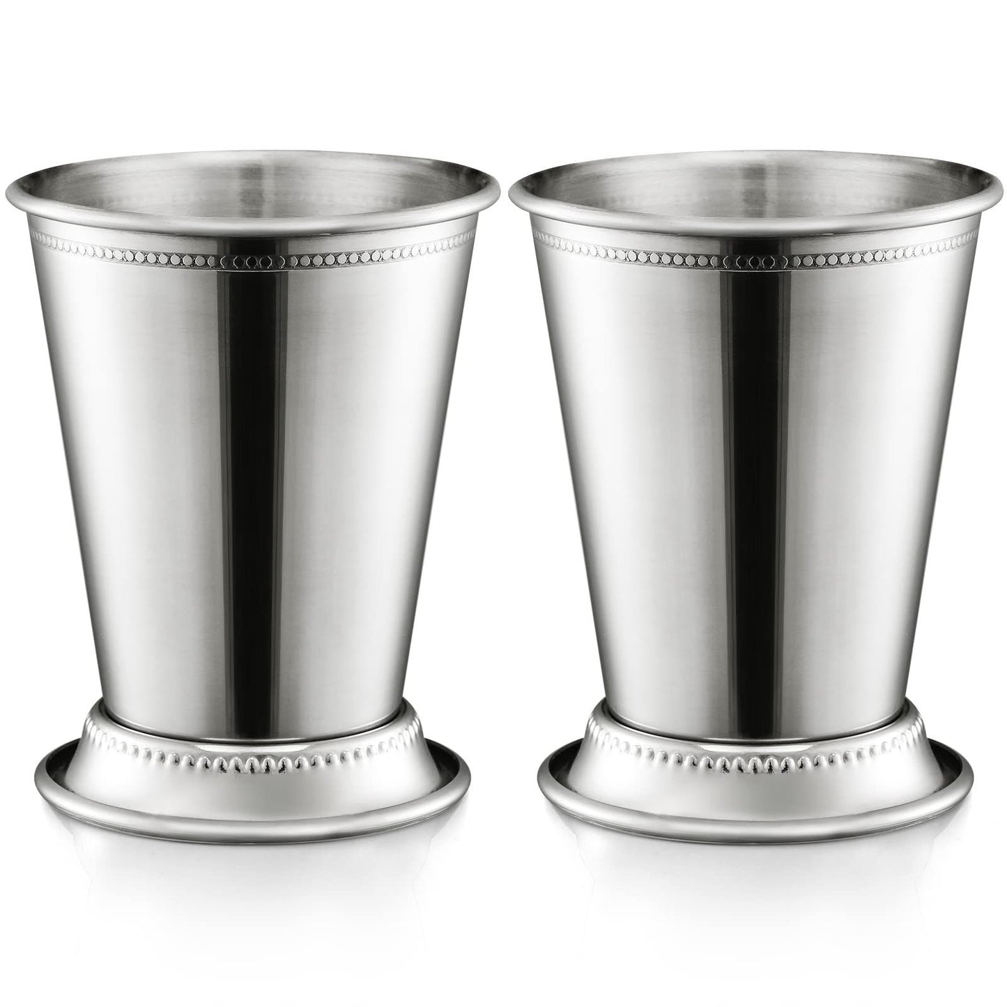Mint  Cup Beautifully Handcrafted - 12oz 4.5" Tall Silver Glasses, Classic Stainless Steel Cocktail Glasses with Beaded Trim Border for Party Beer Juice Beverage Bar Home Restaurant