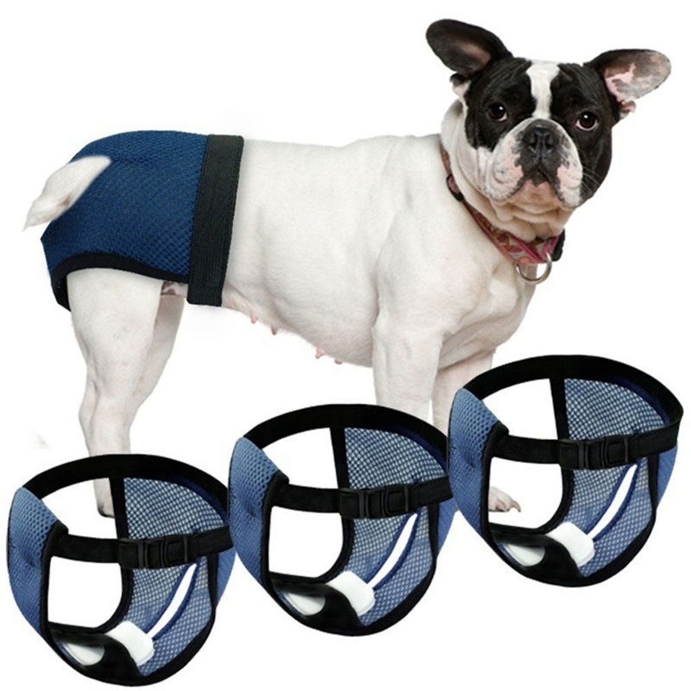 3Pcs  Dog Pants, Reusable Breathable Mesh Female Dog Diapers, Sanitary Pads, Adjustable Sanitary Briefs, Protective Trousers, Underwear for Female Dog in Heat（S navy blue）