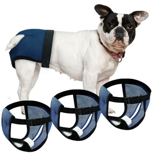 3Pcs  Dog Pants, Reusable Breathable Mesh Female Dog Diapers, Sanitary Pads, Adjustable Sanitary Briefs, Protective Trousers, Underwear for Female Dog in Heat（S navy blue）