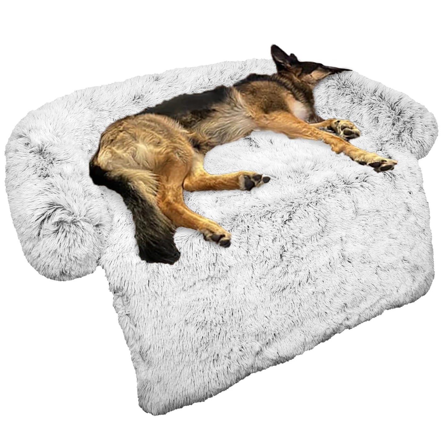 Calming Dog Bed Fluffy Plush Dog Mat for Furniture Protector with Removable Washable Cover for Large Medium Small Dogs and Cats (S Light Grey)
