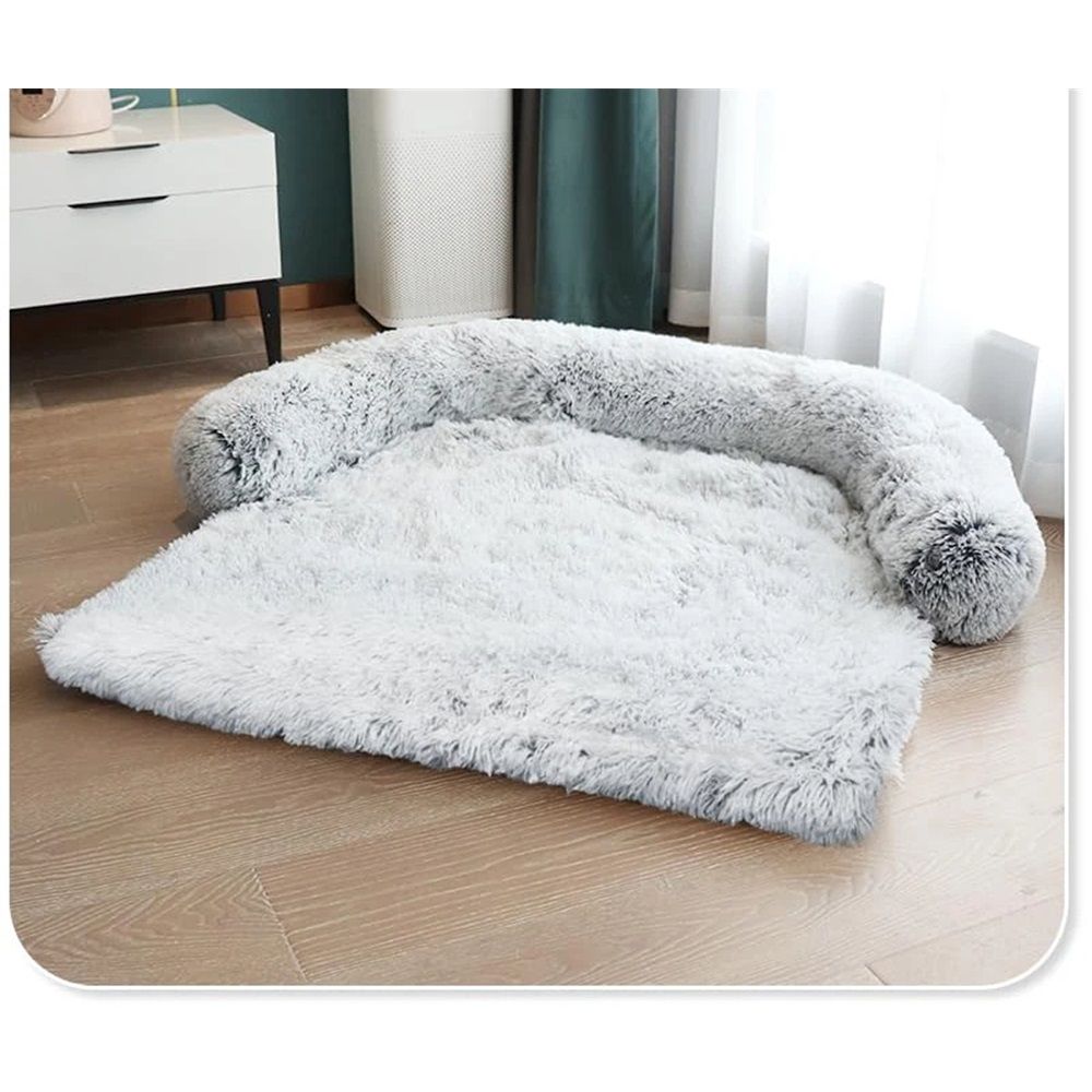 Calming Dog Bed Fluffy Plush Dog Mat for Furniture Protector with Removable Washable Cover for Large Medium Small Dogs and Cats (S Light Grey)
