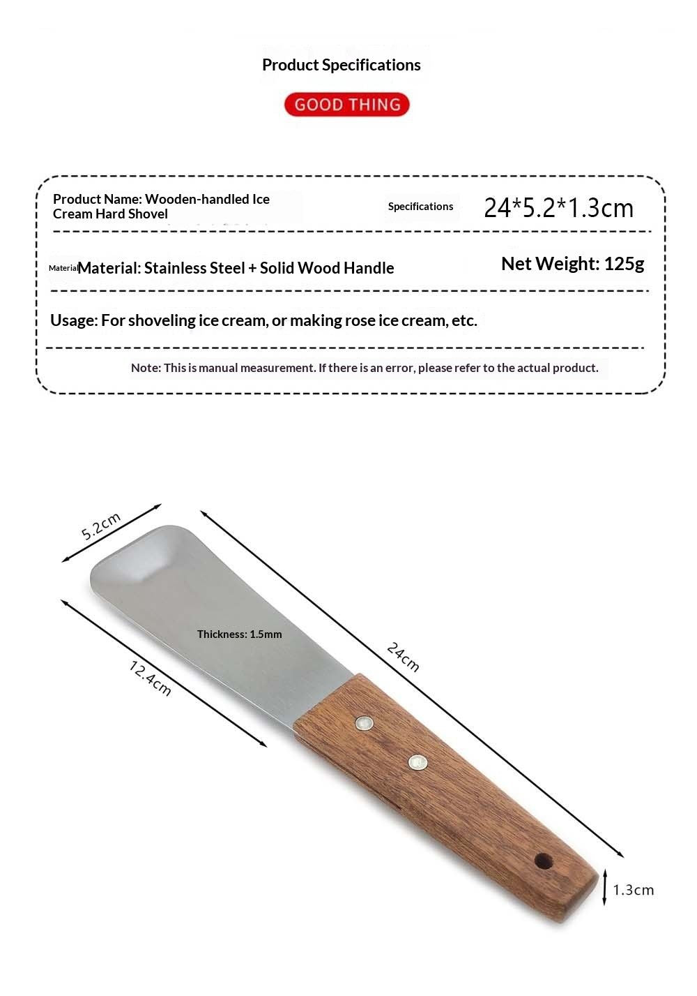 Stainless Steel Ice Cream Scoop with Ergonomic Wooden Handle for Scooping Hard Frozen Gelato Sorbet and Dessert Preparation