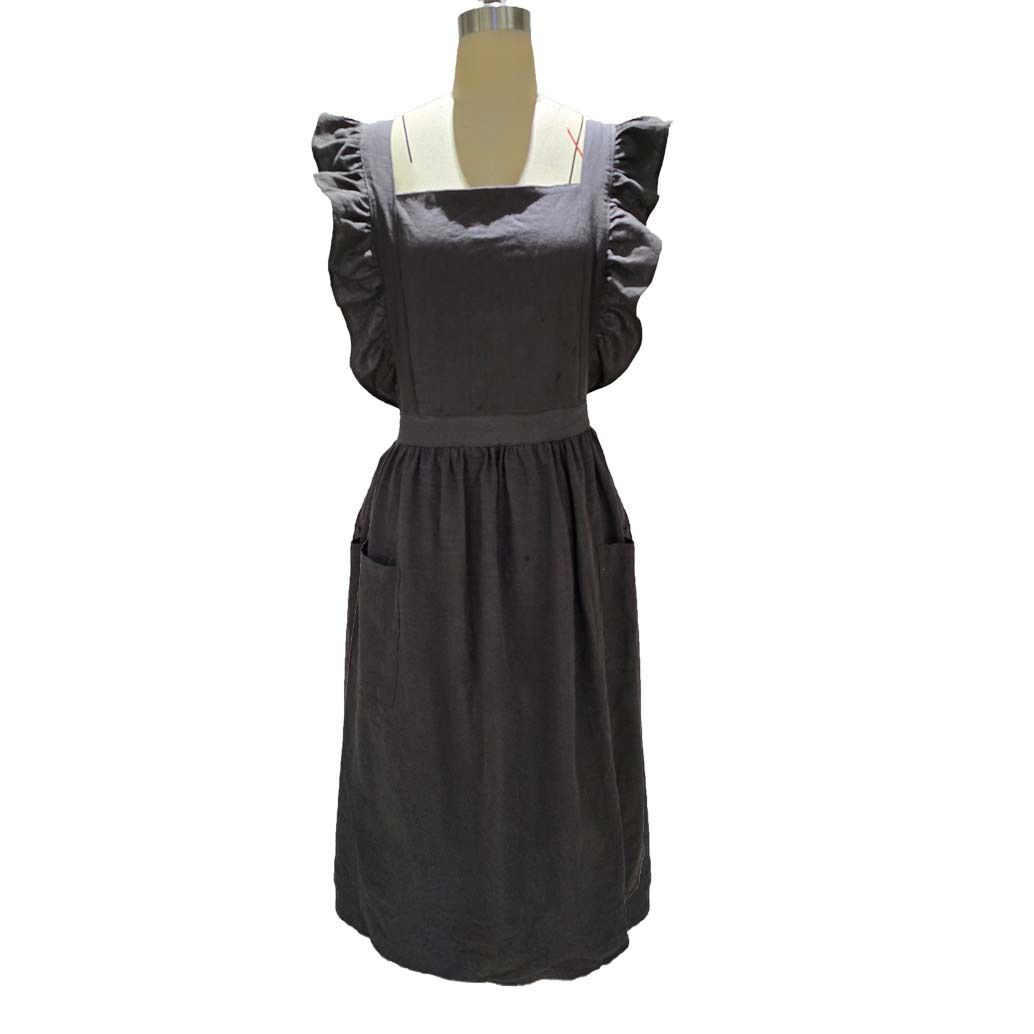 Cotton Linen Apron for Women Cross Back Smock Apron Pinafore Dress with Pockets for Kitchen Gardening Painting（grey）