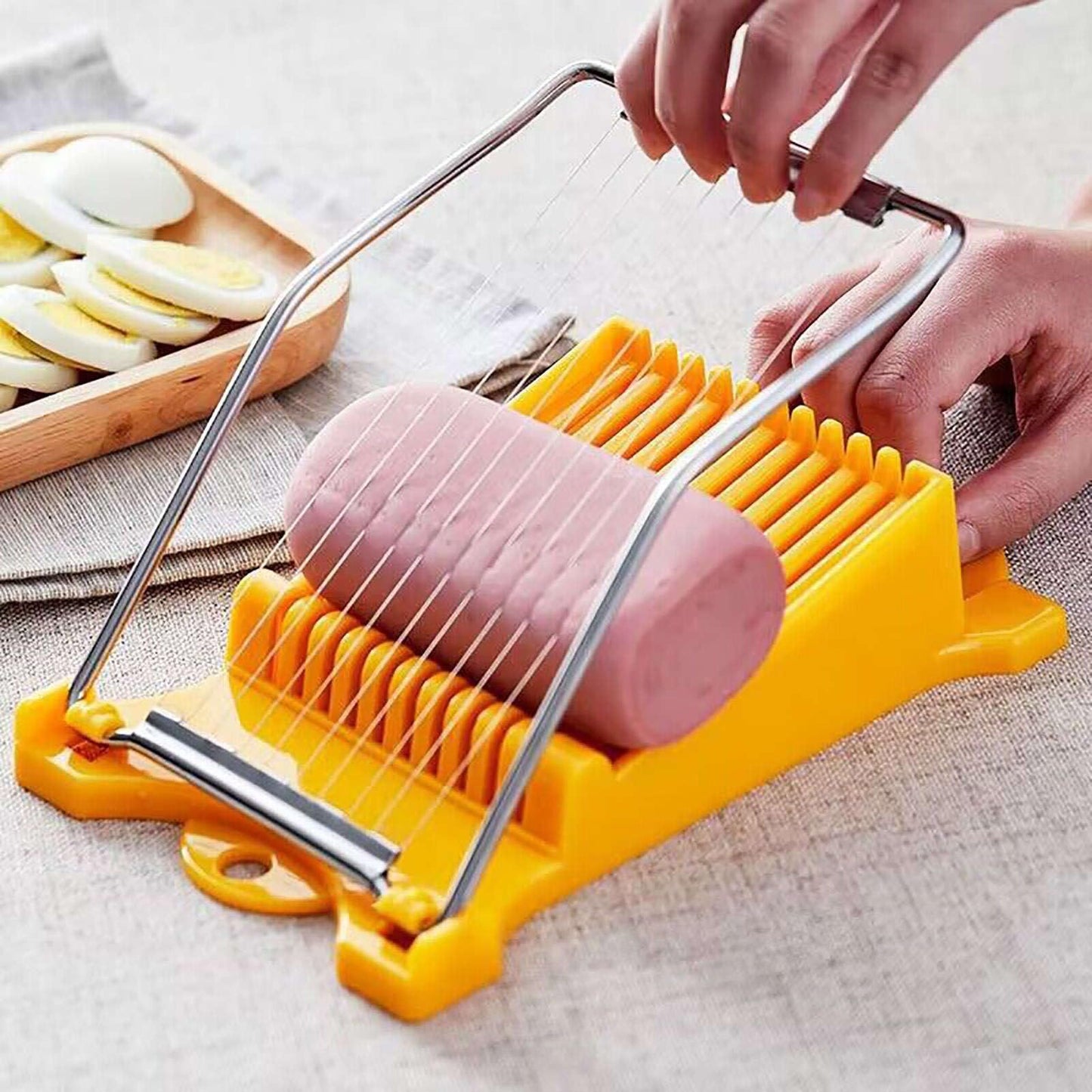 2 PACK Multi-purpose Stainless Steel Wire Boiled Egg Slicer,Cuts 10 Slicers for Luncheon Meat,Cheese,Butter,Banana,Avocados（yellow+white）