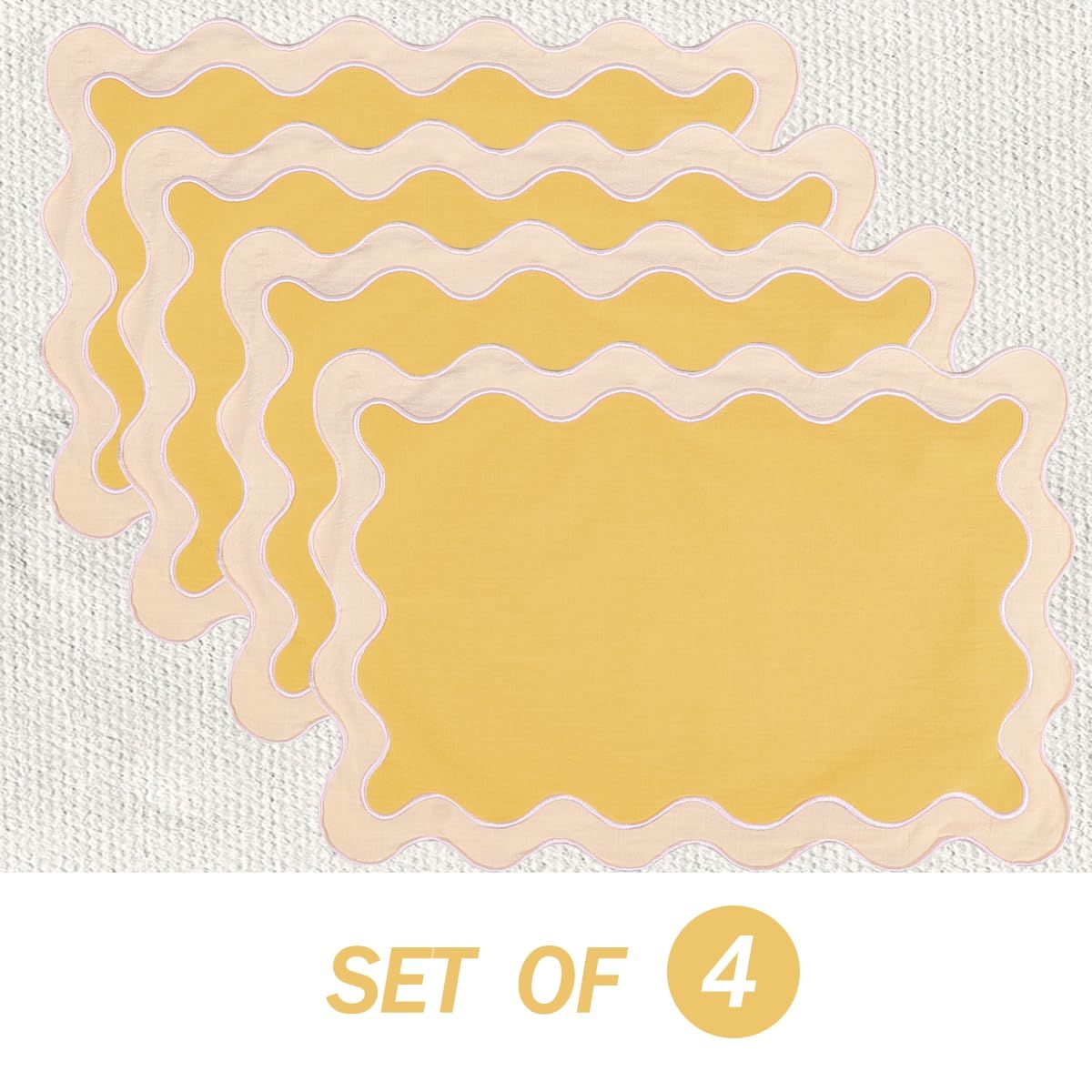 4-piece set of placemats, 13 x 19 inch cotton table mat, washable and heat-resistant table mat, used for table decoration, Bohemian  placemat (beige border)