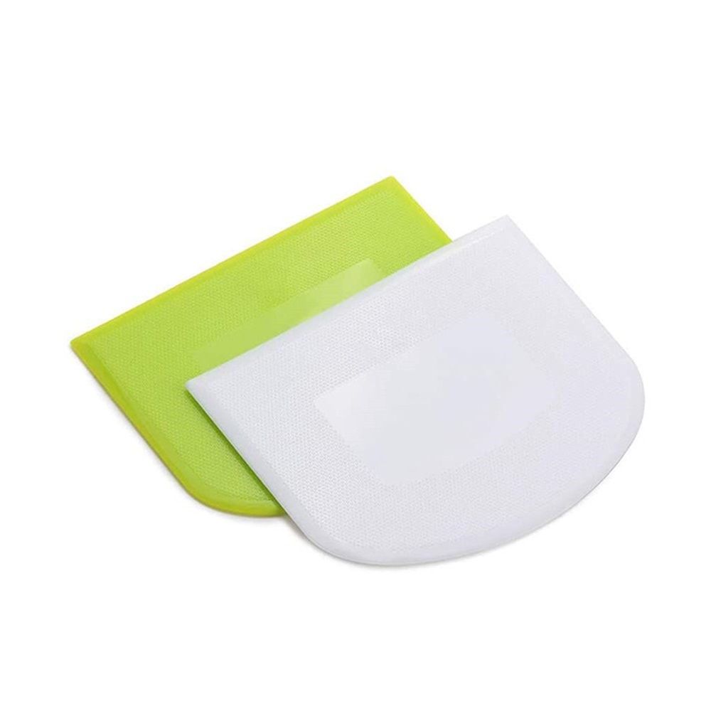 Bench scraper for baking, Bowl scraper for baking, food-safe plastic dough cutter, flexible plastic scraper, practical table scraper, multi-functional food scraper, white, green 2 pack