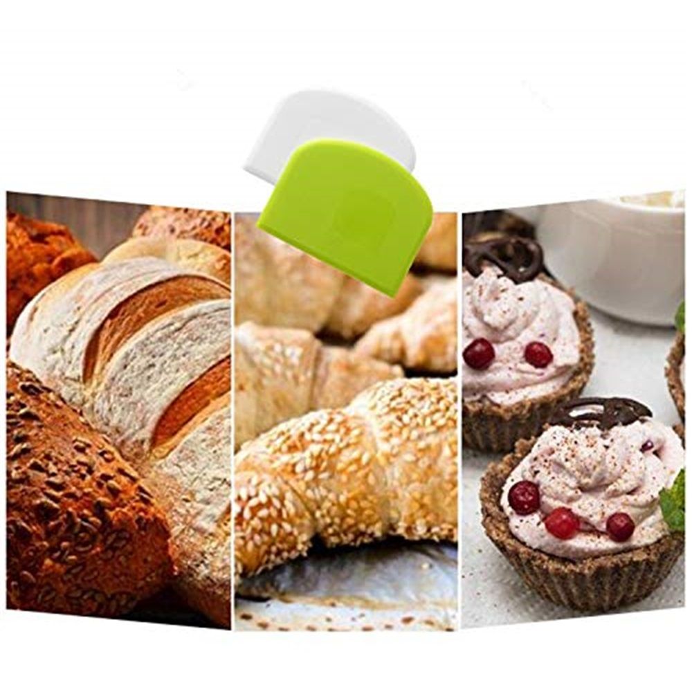 Bench scraper for baking, Bowl scraper for baking, food-safe plastic dough cutter, flexible plastic scraper, practical table scraper, multi-functional food scraper, white, green 2 pack