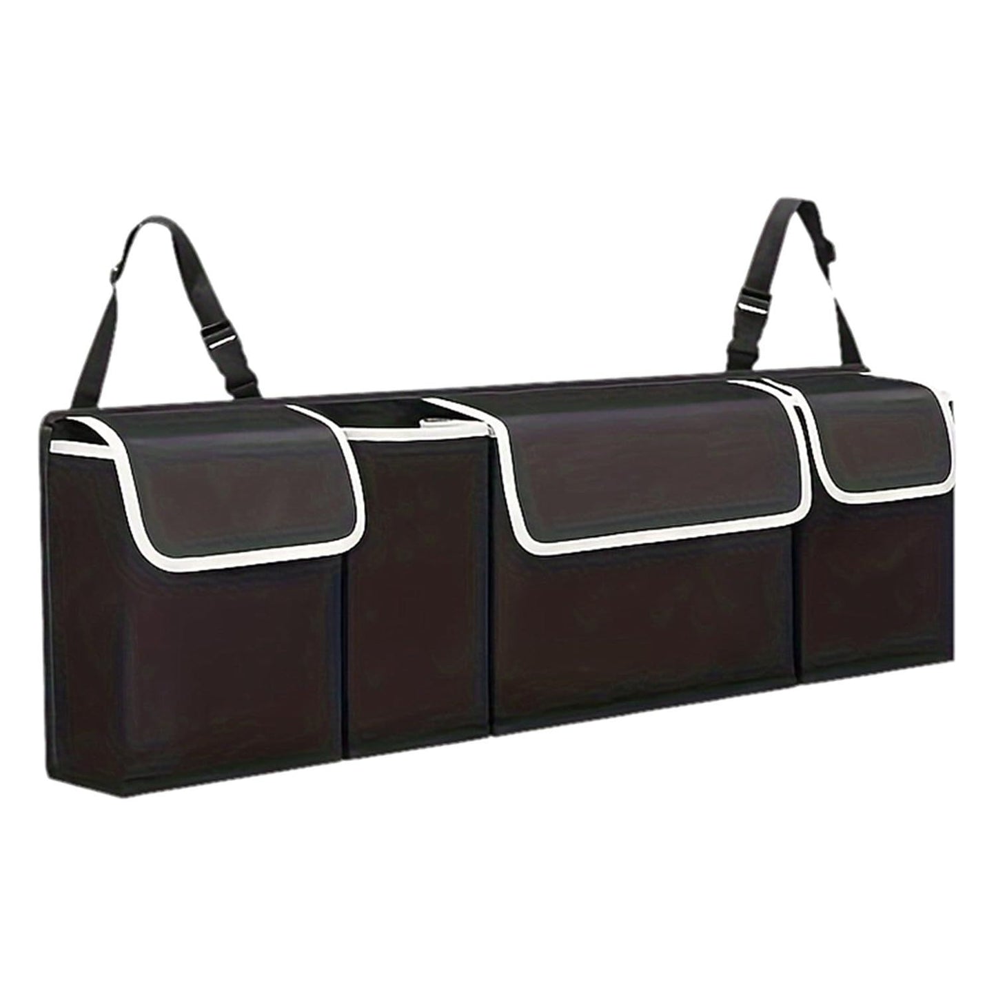 Car Trunk Organizer, Backseat Hanging Large Storage with Adjustable Straps, Waterproof Collapsible Cargo Bag with 4 Pockets, (Black)