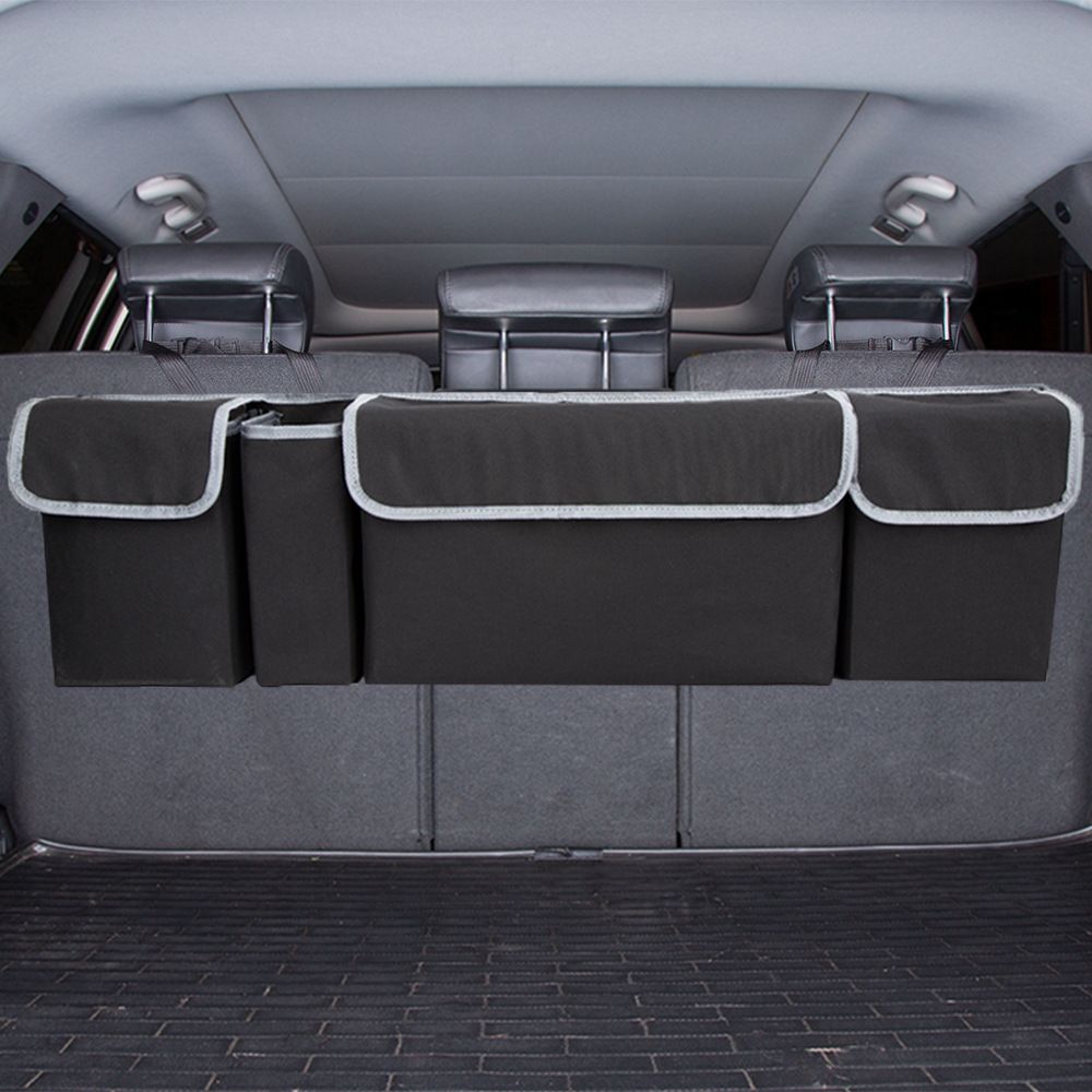 Car Trunk Organizer, Backseat Hanging Large Storage with Adjustable Straps, Waterproof Collapsible Cargo Bag with 4 Pockets, (Black)