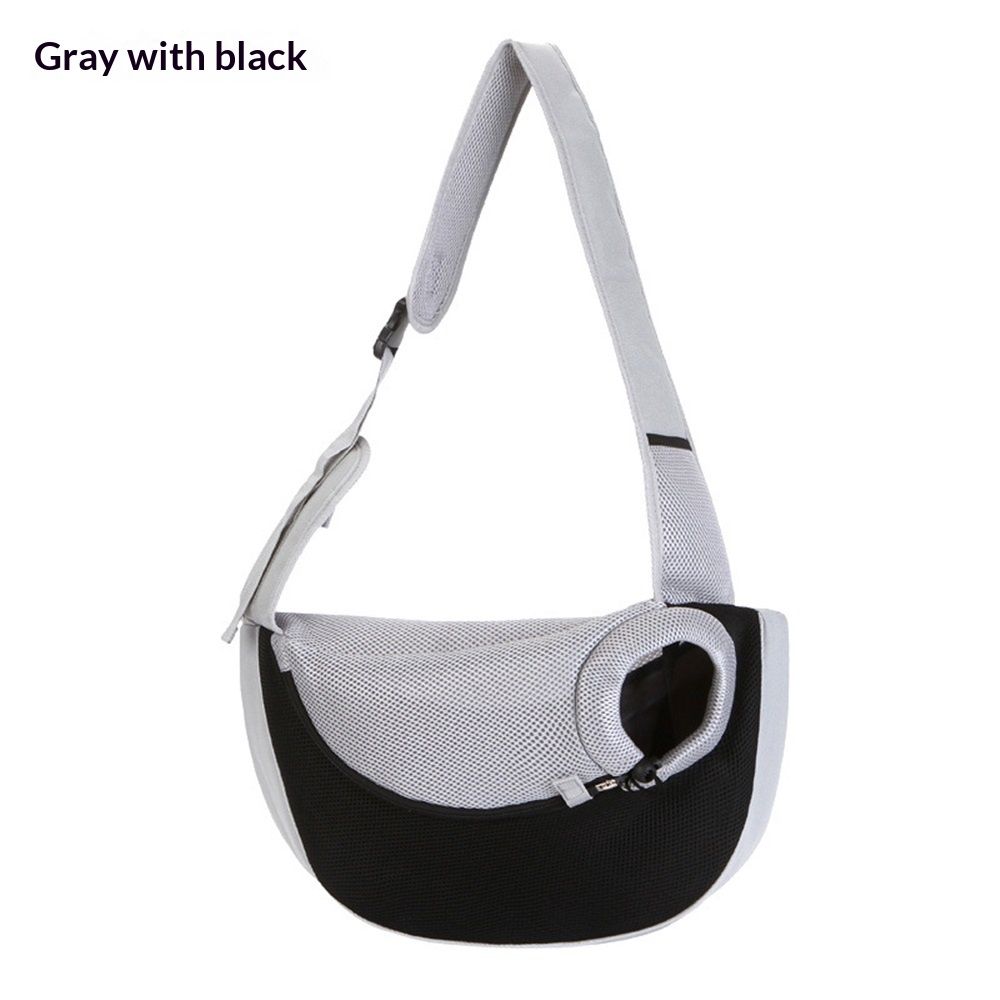 Hand Free Drawstring Dog  with Adjustable Strap, Breathable Mesh Travel Safe Puppy Sling Bag Carrier, Crossbody Satchel Dog Purse with Pocket for Outdoor Dogs Cats（Black with white S）