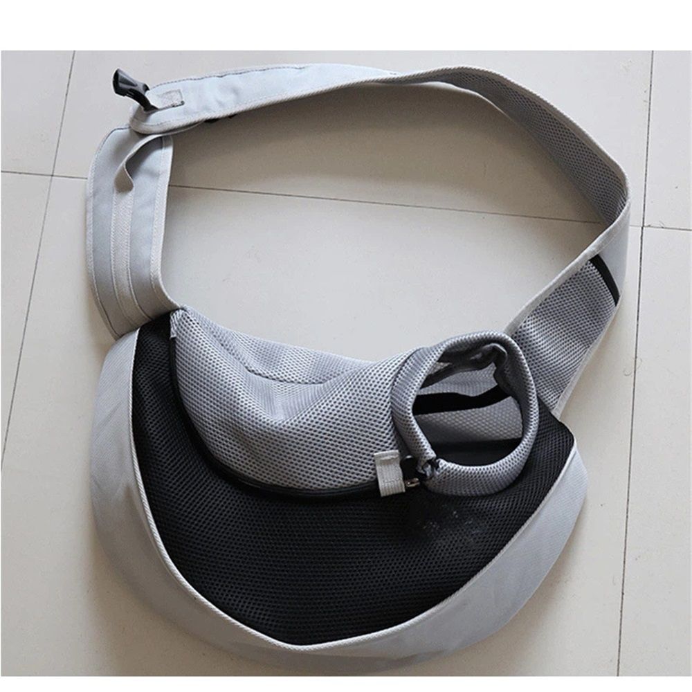 Hand Free Drawstring Dog  with Adjustable Strap, Breathable Mesh Travel Safe Puppy Sling Bag Carrier, Crossbody Satchel Dog Purse with Pocket for Outdoor Dogs Cats（Black with white S）