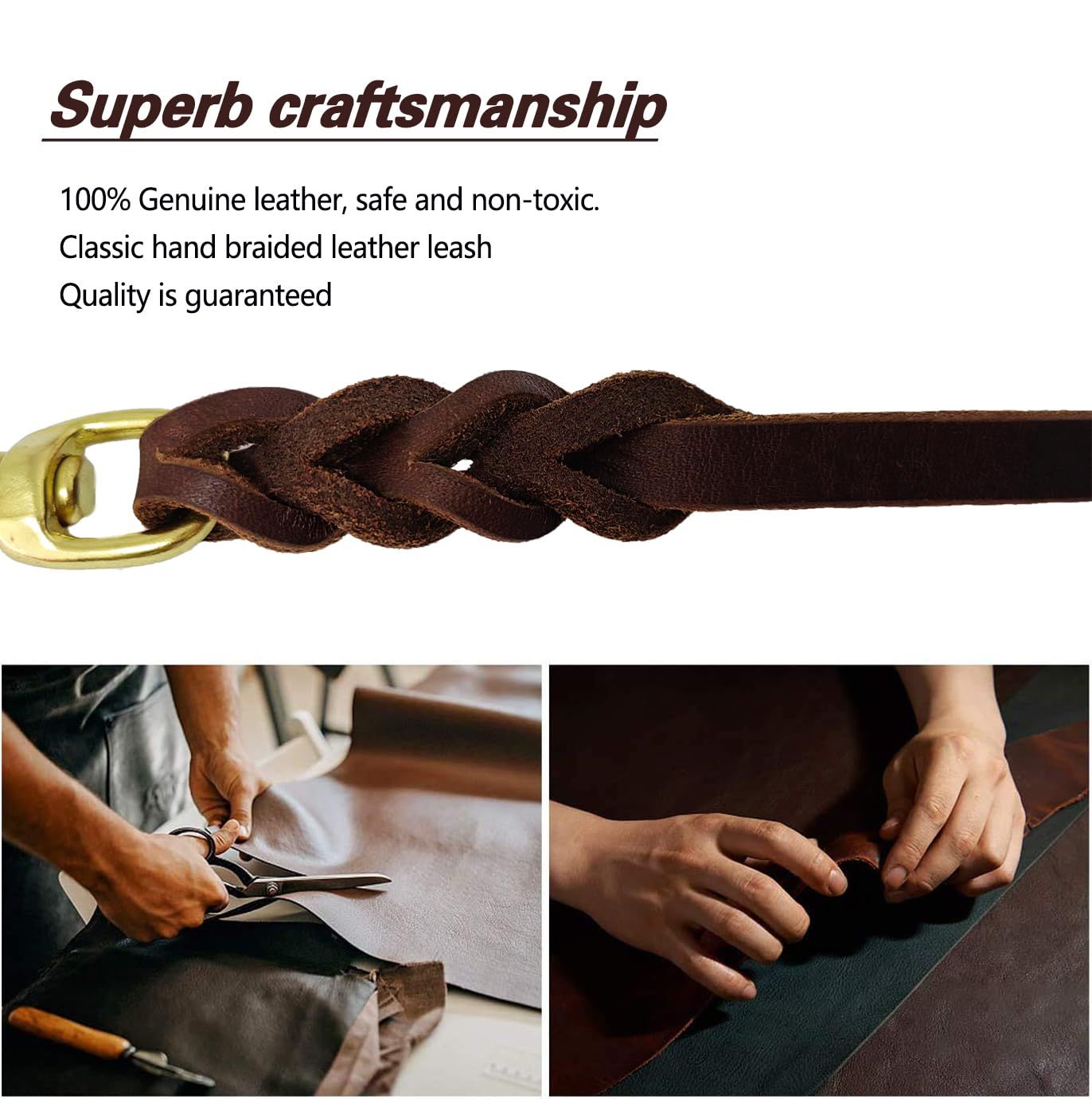 Dog Cowhide Traction Rope Head Layer Cowhide Small, Medium, and Large Dogs German Shepherd Dog Chain Genuine Leather Dog Traction Rope (red brown+copper hook 2.85M * 1.2CM)