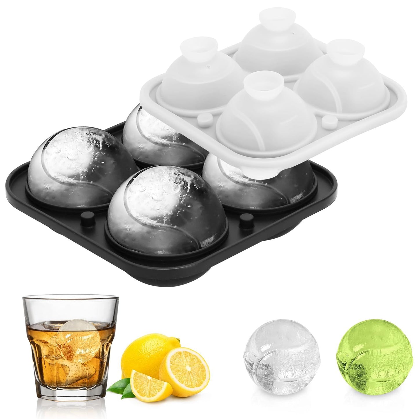 Spherical ice grid for household whiskey quick freezing ice hockey mold, easy to demold, food grade silicone ice grid（black）