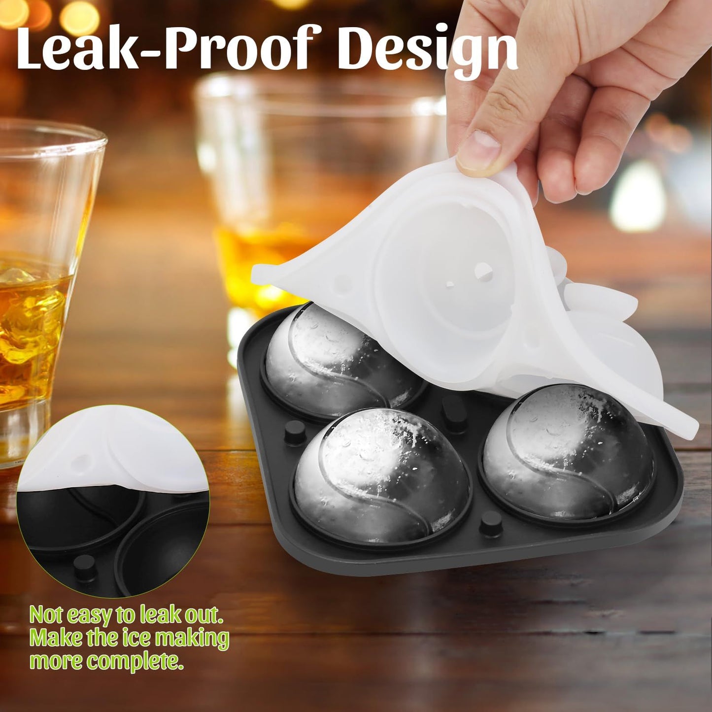 Spherical ice grid for household whiskey quick freezing ice hockey mold, easy to demold, food grade silicone ice grid（black）