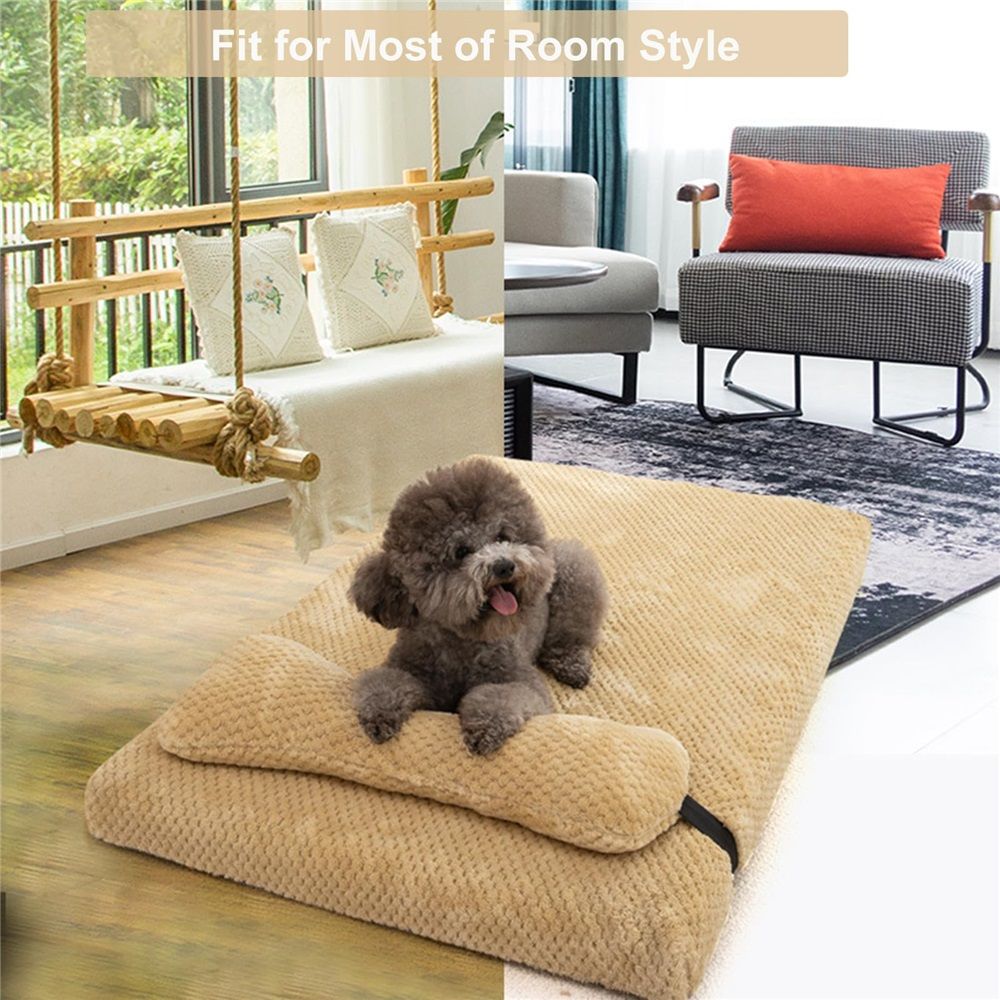 Plush Dog Bed for  Dogs, Memory Foam Dog Bed Mattress with Washable Cover, Non-Slip Pet Bed Mat Suitable for Pets Up, light brown 45X30X5CM