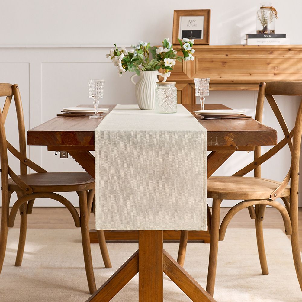 Basic Linen Style Table Runner, 30x140cmOff White, Rustic Farmhouse Creamy White Table Runners , Everyday Polyester Table Runner - Machine Washable & Easy Car