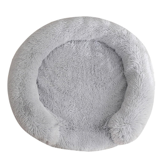 Bedsure Calming Dog Bed for Small Dogs - Donut Washable Small Pet Bed, Anti-Slip Round Fluffy Plush Faux Fur Large Cat Bed, Pale Grey