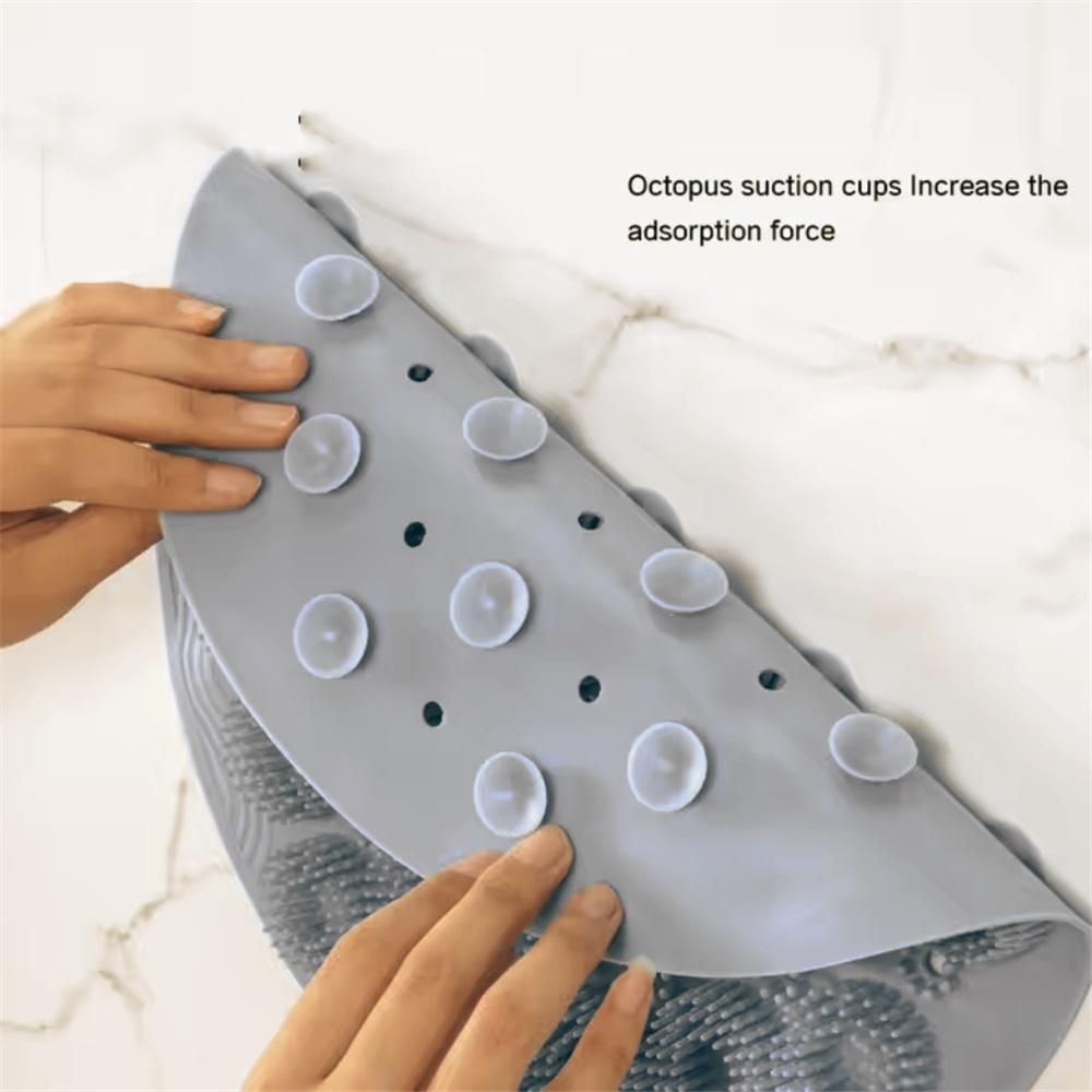 Shower Mat, Round Shower Stall Mat, TPE Bathtub Mat, Non Slip Bath Mat with Suction Cups and Drain Holes, Machine Washable for Bathroom Bathtub Swimming Pool(Gray)