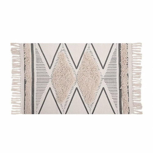 Boho Bathroom Rug   Hand Woven Cotton Tufted Chic Diamond Print Tassels Throw Rugs Door Mat Indoor Area Rugs for Bedroom, Living Room, Laundry Room（60*90cm）