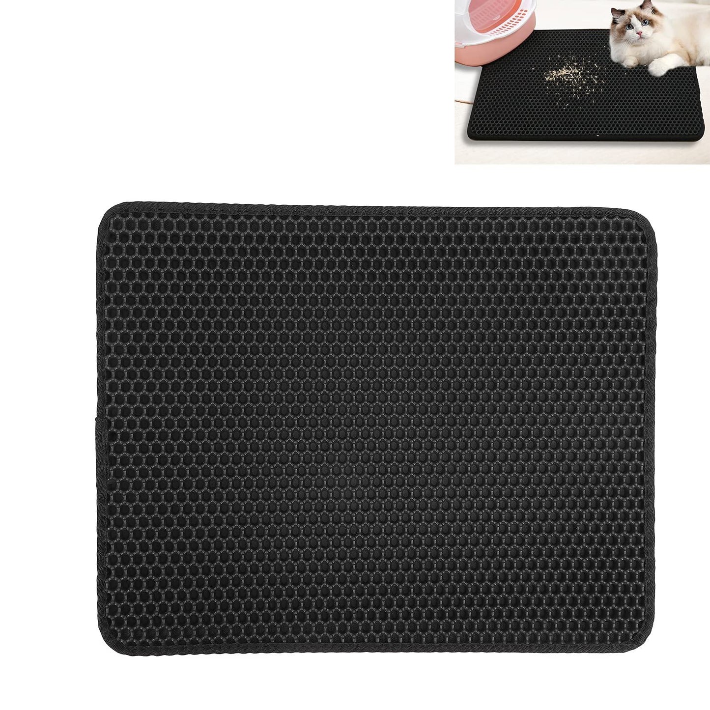 Cat Litter Mat,Double Layer Honeycomb Cat Litter Trapping Mat, Non Slip Waterproof Urine Proof Cat Litter Box Mat for Floor, Kitty Litter Rug, Cat Supplies, Black 30*30cm
