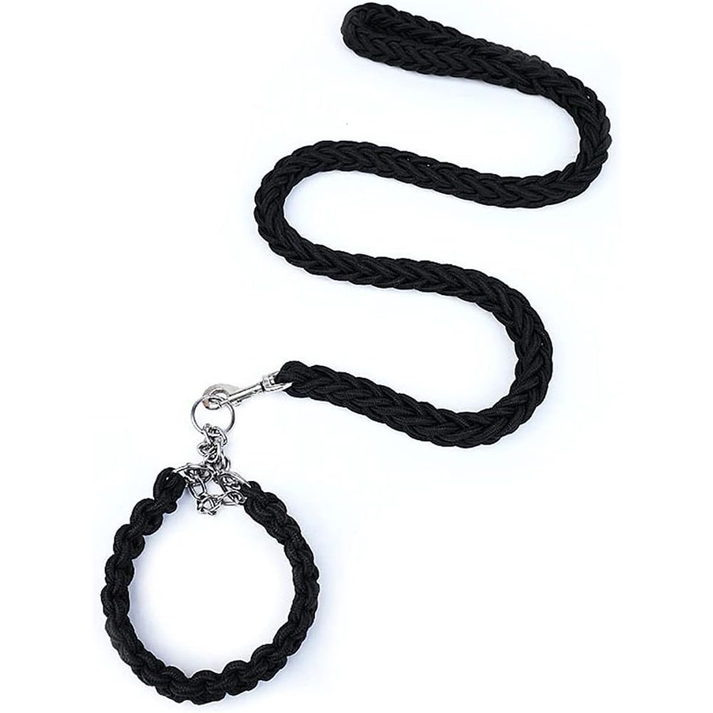 Dog collar and rope, heavy-duty nylon braided rope, sturdy dog collar, suitable for training and walking of small, medium and large dogs (black)