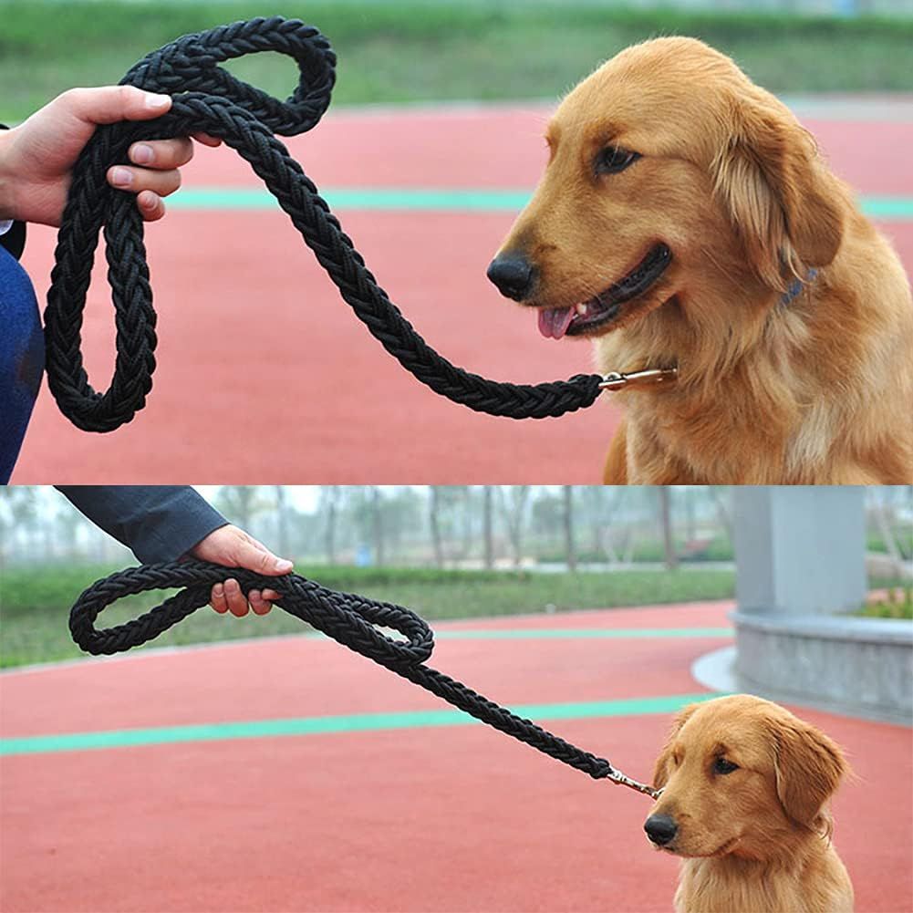 Dog collar and rope, heavy-duty nylon braided rope, sturdy dog collar, suitable for training and walking of small, medium and large dogs (black)