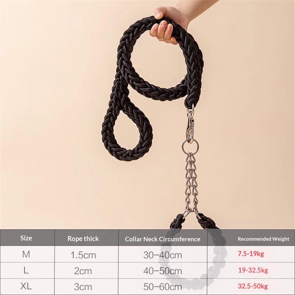 Dog collar and rope, heavy-duty nylon braided rope, sturdy dog collar, suitable for training and walking of small, medium and large dogs (black)