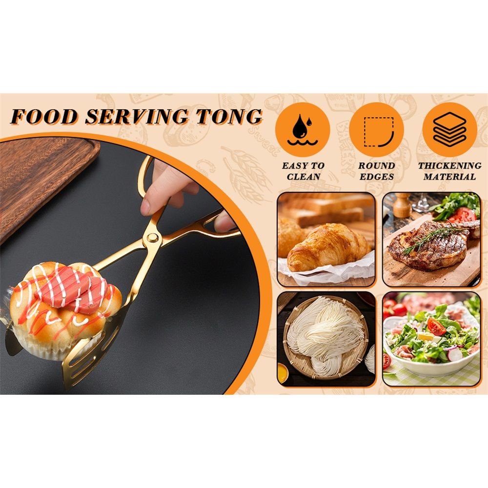 Food Tongs, Heavy Duty Stainless Steel Kitchen Tongs Salad Tongs Heat Resistant Small Serving Tongs for Cooking, Grill, Pastry, Sandwich, Ice, Food Bread Dessert (golden)