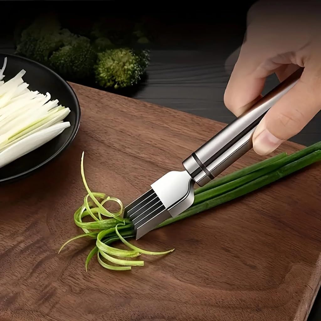 Stainless Steel Green Onion Knife, Green Onion Cutter Slicer Scallion Cutter Shred Knife Blade Slice Cutlery Vegetable Slicer Shredder Kitchen Tool for Home Restaurant Hotel（2 Pack）
