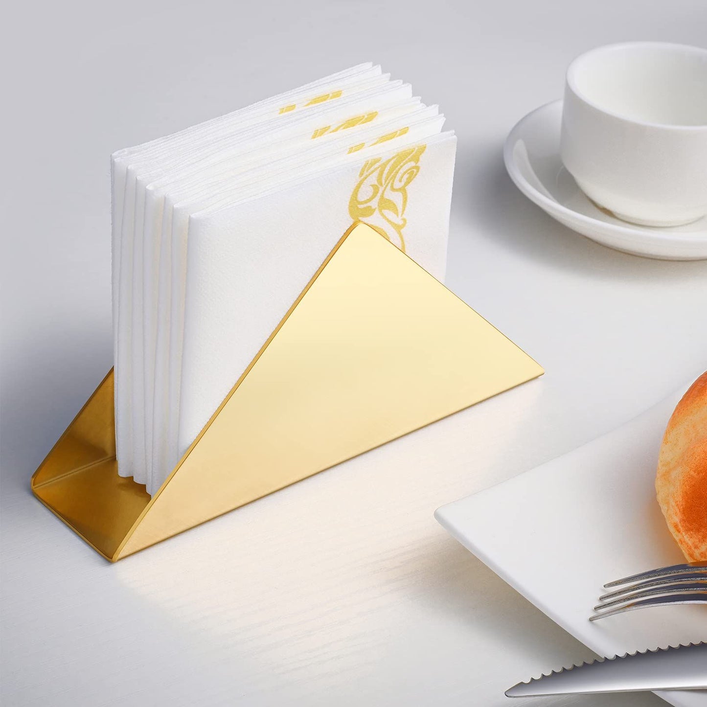 Gold Stainless Steel Napkin Holder, Modern Triangle Cocktail Napkin Dispenser Organizer for Kitchen Countertops, Dinner Tables, Picnic Tables