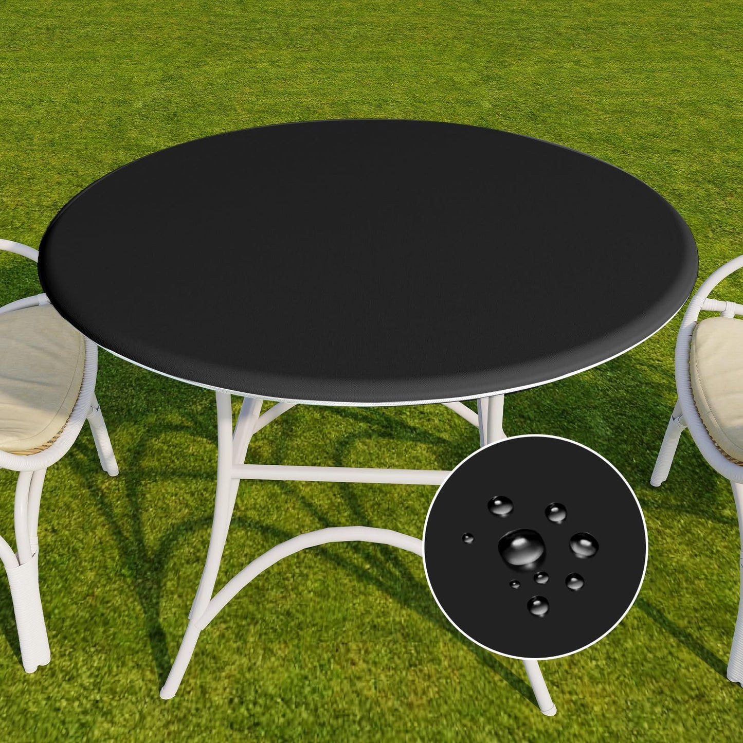 Round Tablecloth,  Waterproof Elastic Fitted Table Covers 76*10cm Tables, Wipeable Backed Plastic Table Cloths for Picnic, Camping, Outdoor - Black
