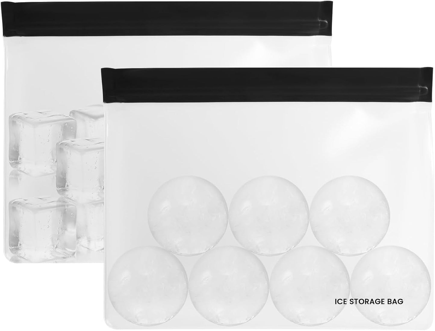 2pcs Reusable Ice Storage Bag - Freezer Safe Leak Proof Silicone and Plastic-Free Lunch Bag for Ice and Food Storage （Black  25.5 * 18.5 * 5CM）