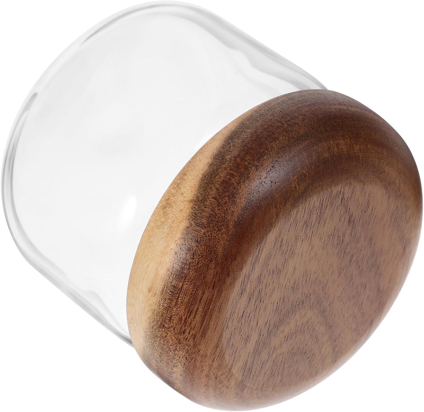 Glass Food Storage Container with Wooden Lids Small Coffee Jar Sugar Canister Airtight Food Storage Container Coffee Container for Nut Spice Candy Loose Tea（9.5*8cm）
