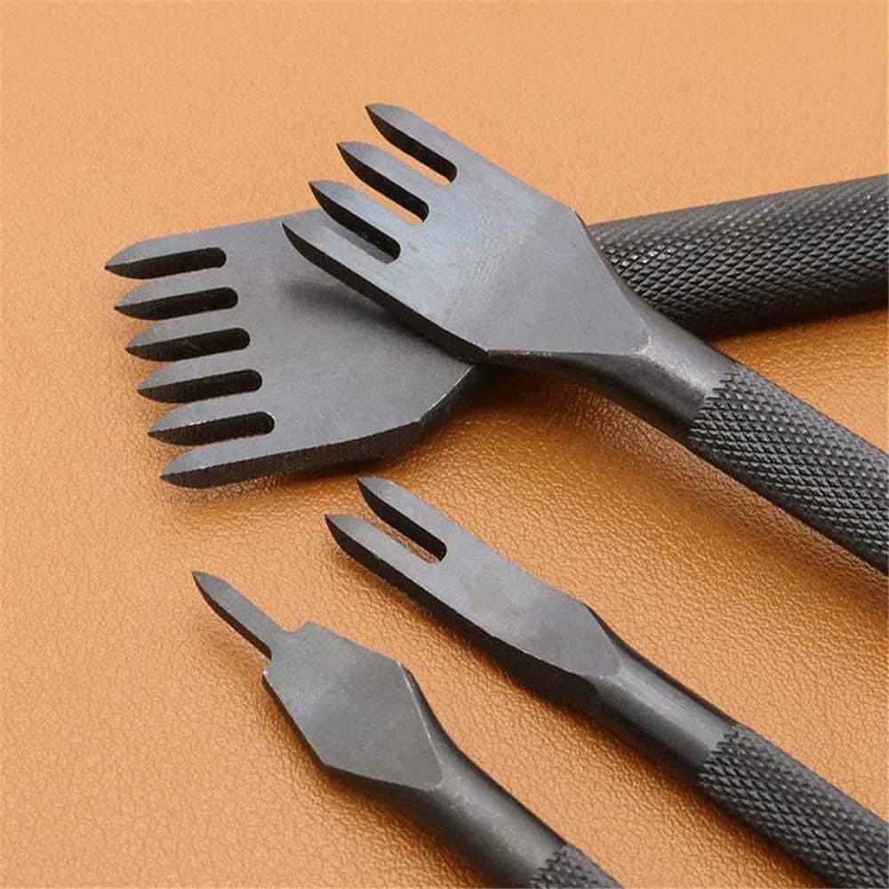 3mm Leather Craft Tools Set 1/2/4/6Prong DIY Diamond Stitching Leather Punch, Tapered Punch with Inner Teeth Polishing for Smooth Labor-Saving Operation