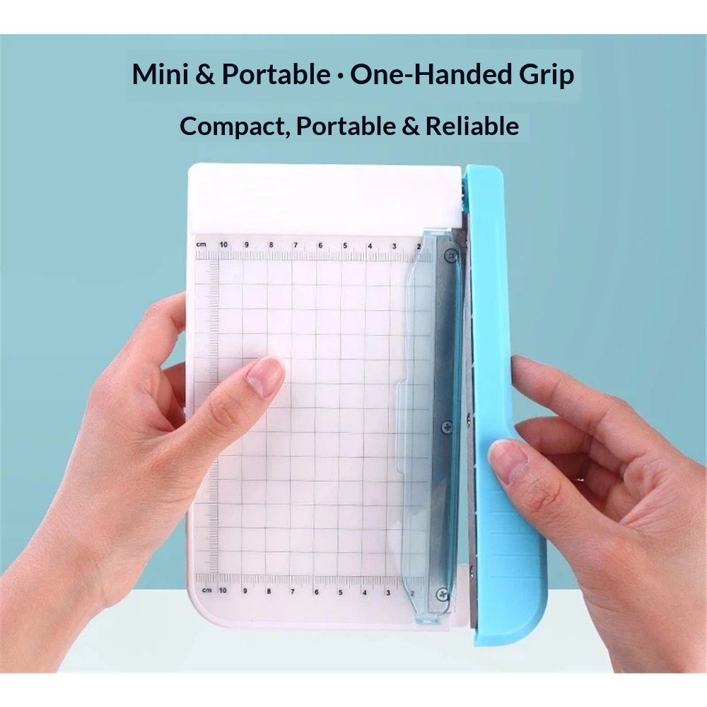 Paper Cutter Mini Paper Trimmer Guillotine Cutter 6 Inch Grid Line Panel Scale Paper Cutter for Craft Paper Photos Cards Scrapbooking Office Home Supplies(Blue+White)