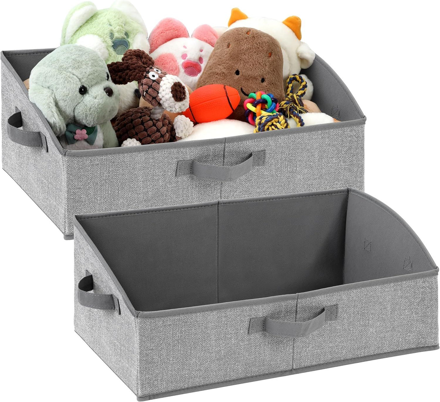 2 Pack Dog Toy Basket, Collapsible Cat Dog Toy Bin with Handles, Fabric Trapezoid Dog Toy Box Storage for Pet Dogs Toys,Blankets,Clothes and Accessories (Gray)