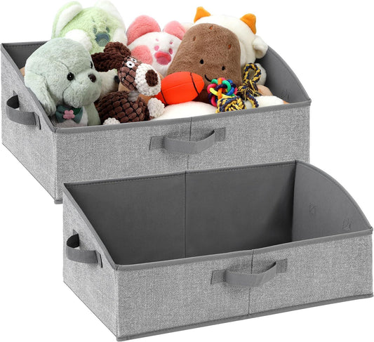 2 Pack Dog Toy Basket, Collapsible Cat Dog Toy Bin with Handles, Fabric Trapezoid Dog Toy Box Storage for Pet Dogs Toys,Blankets,Clothes and Accessories (Gray)