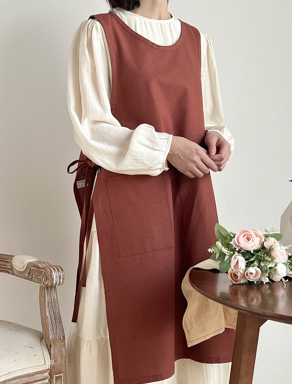 Cotton Linen Cross Back Work Apron for Women with Pockets Pinafore Dress Smock cotton and linen waterproof