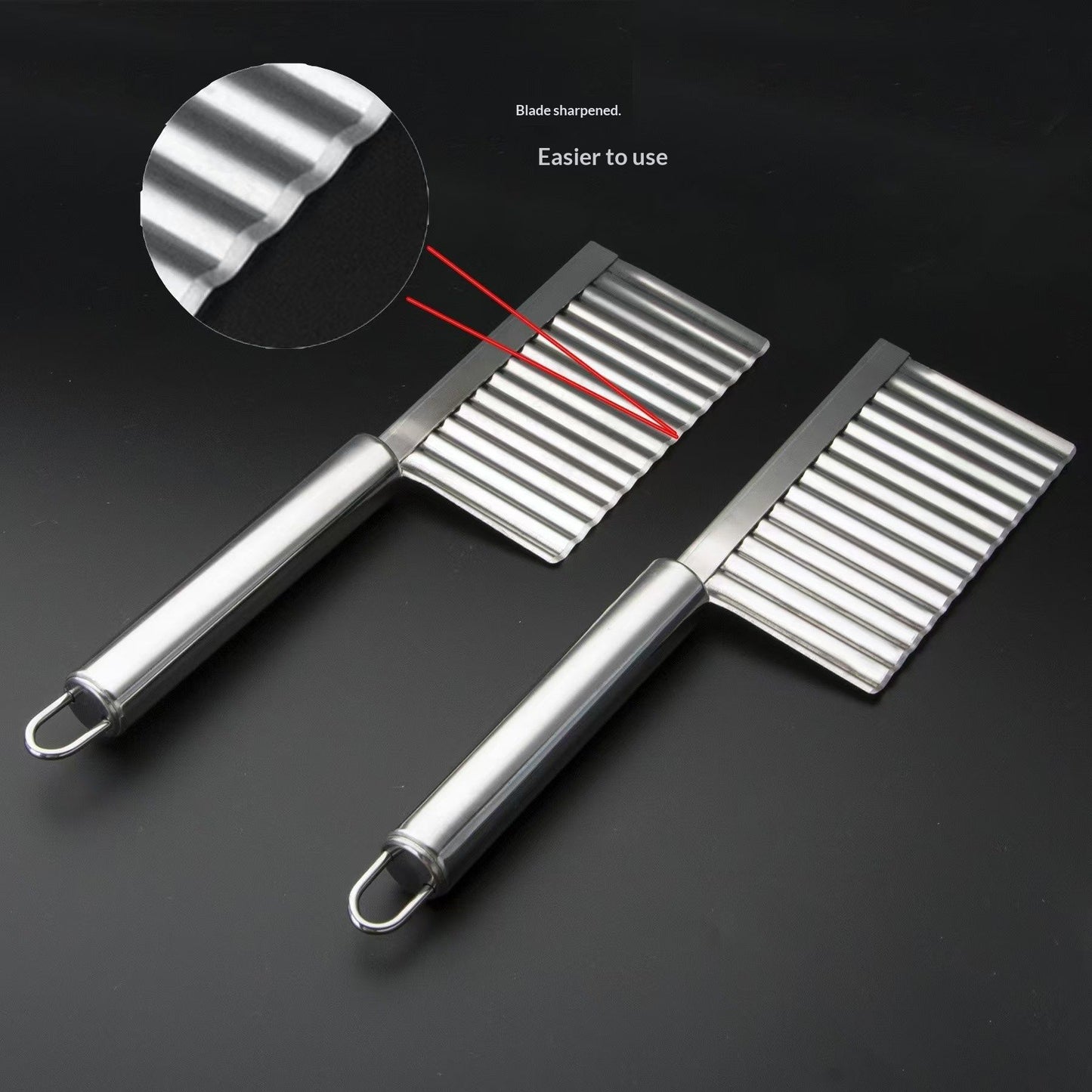 2pcs  Home Kitchen Plastic Handle Stainless Steel French Fries Potato Carrot Wavy Crinkle Cutter Slicer Handheld Chipper Chopper