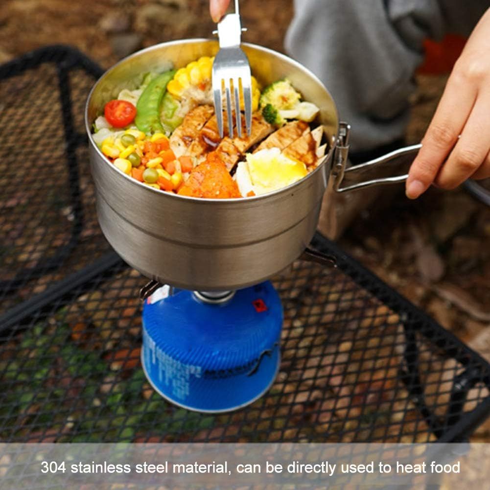 Stainless Steel Cook Pot with Lid and Folding Handle - 1.5L Large Capacity Bento Pot for Camping and Hiking
