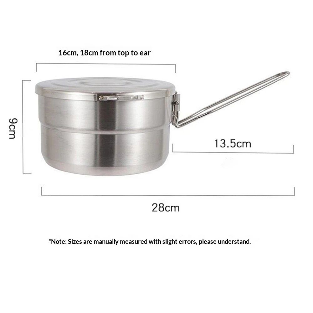 Stainless Steel Cook Pot with Lid and Folding Handle - 1.5L Large Capacity Bento Pot for Camping and Hiking