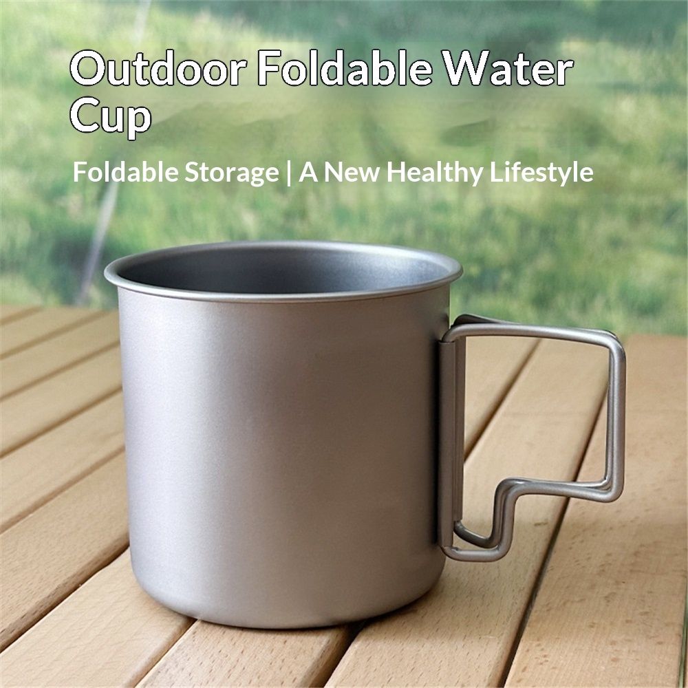 Titanium stainless steel convenient mouth cup, outdoor camping foldable handle cup, travel tea making and boiling cup（8cm）