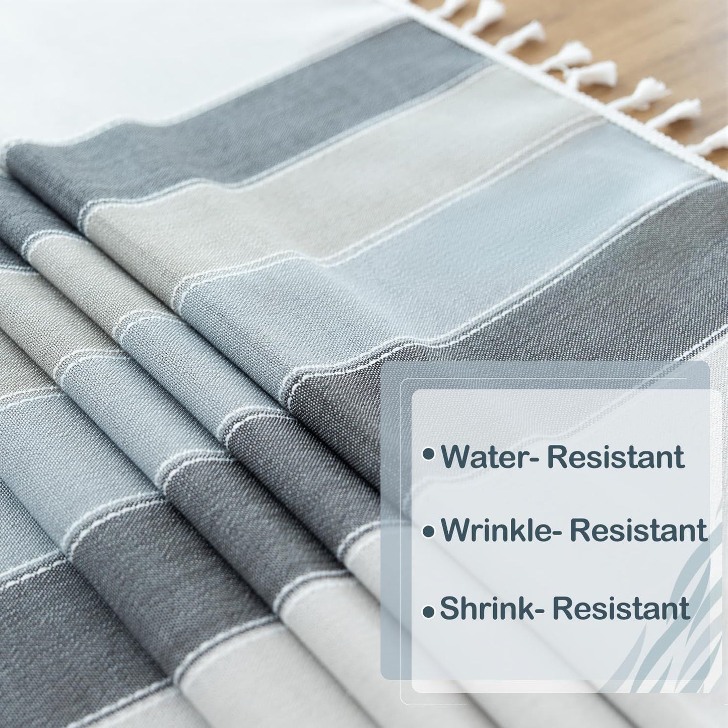 Tablecloths for Rectangle Tables, Cotton Linen Table Cloth Waterproof Tablecloth Wrinkle Free Farmhouse Dining Tables Cover, Soft Fabric Table Cloths with Tassels, Striped gray 90*140cm