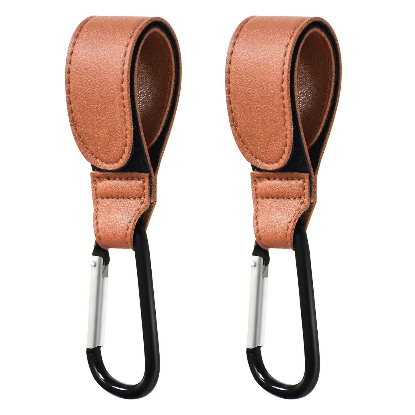 Baby Stroller Hooks Bag Hooks for Hanging Diaper Bags Multipurpose Hooks for Grocery Shopping Bags Premium Vegan Leather Pram Straps 4 Pcs (Brown)