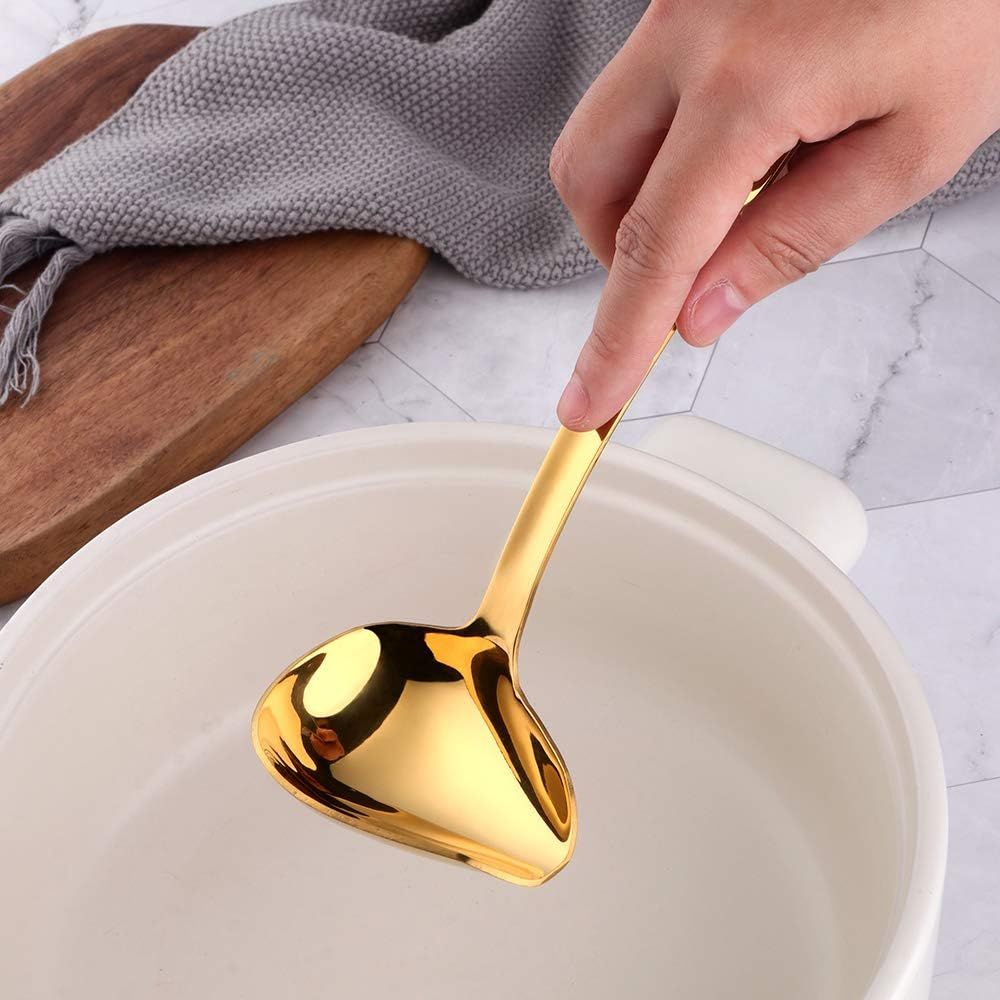 403  Stainless Steel Kitchen Ladle Cooking Utensils with Handle,Heavy Duty Serving Large Soup Spoon,Dishwasher Safe(Gold)