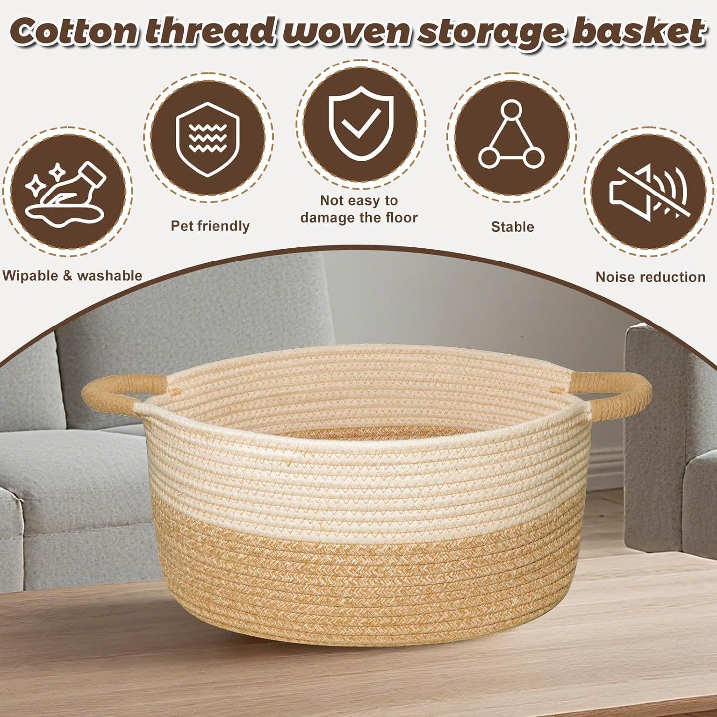 Medium Rope Basket with Handles, Medium Storage Basket, Home Decor Organizer for Towels,toys, Books & Magazines