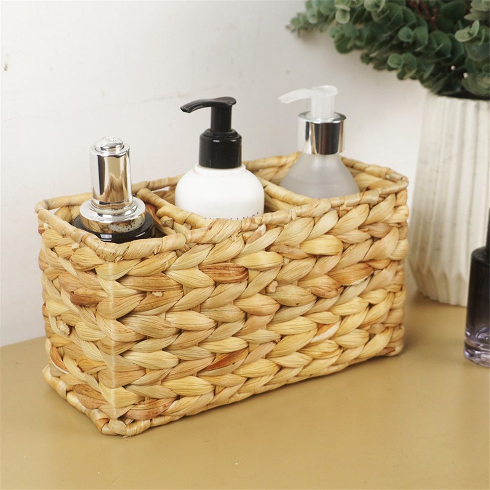 1pcs Water Hyacinth Wicker Storage Baskets, Pantry Baskets Kitchen Organizers,Hand-Woven Baskets， 3-Section Wicker Baskets For Shelves（23*10*13CM）
