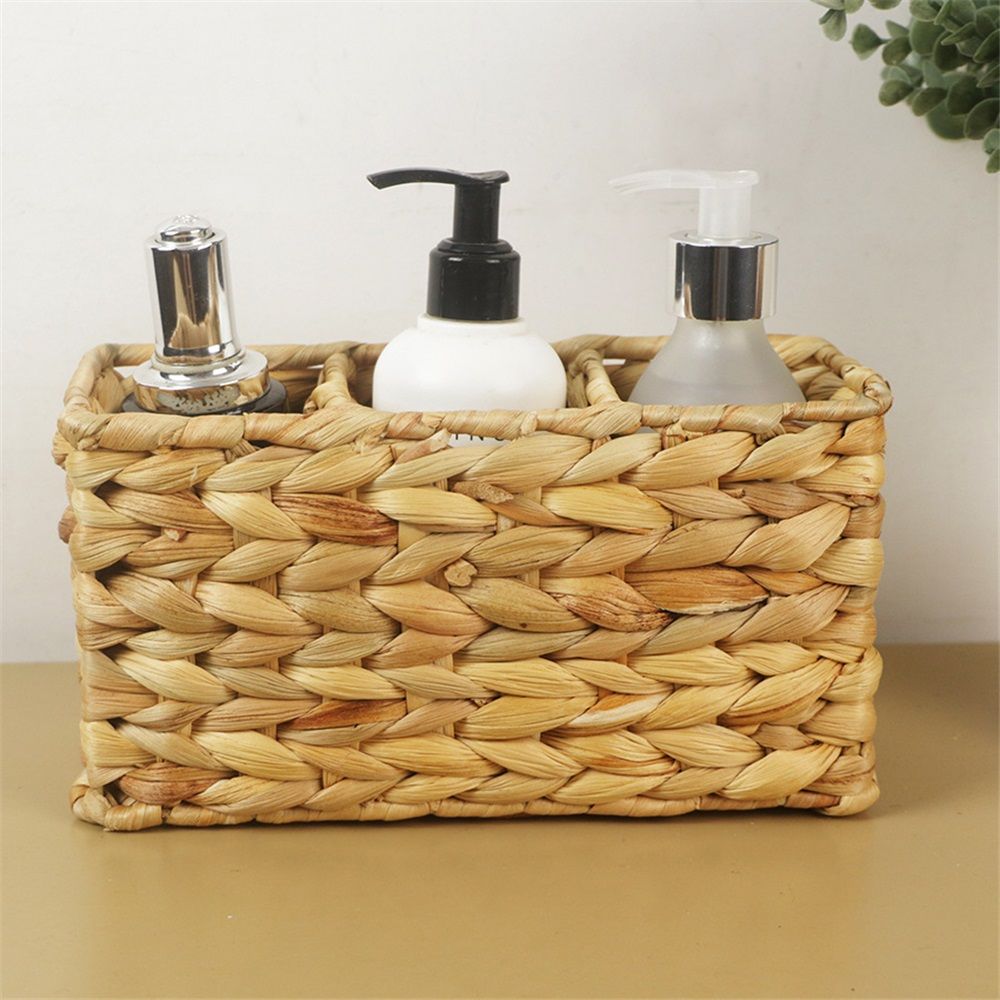 1pcs Water Hyacinth Wicker Storage Baskets, Pantry Baskets Kitchen Organizers,Hand-Woven Baskets， 3-Section Wicker Baskets For Shelves（23*10*13CM）