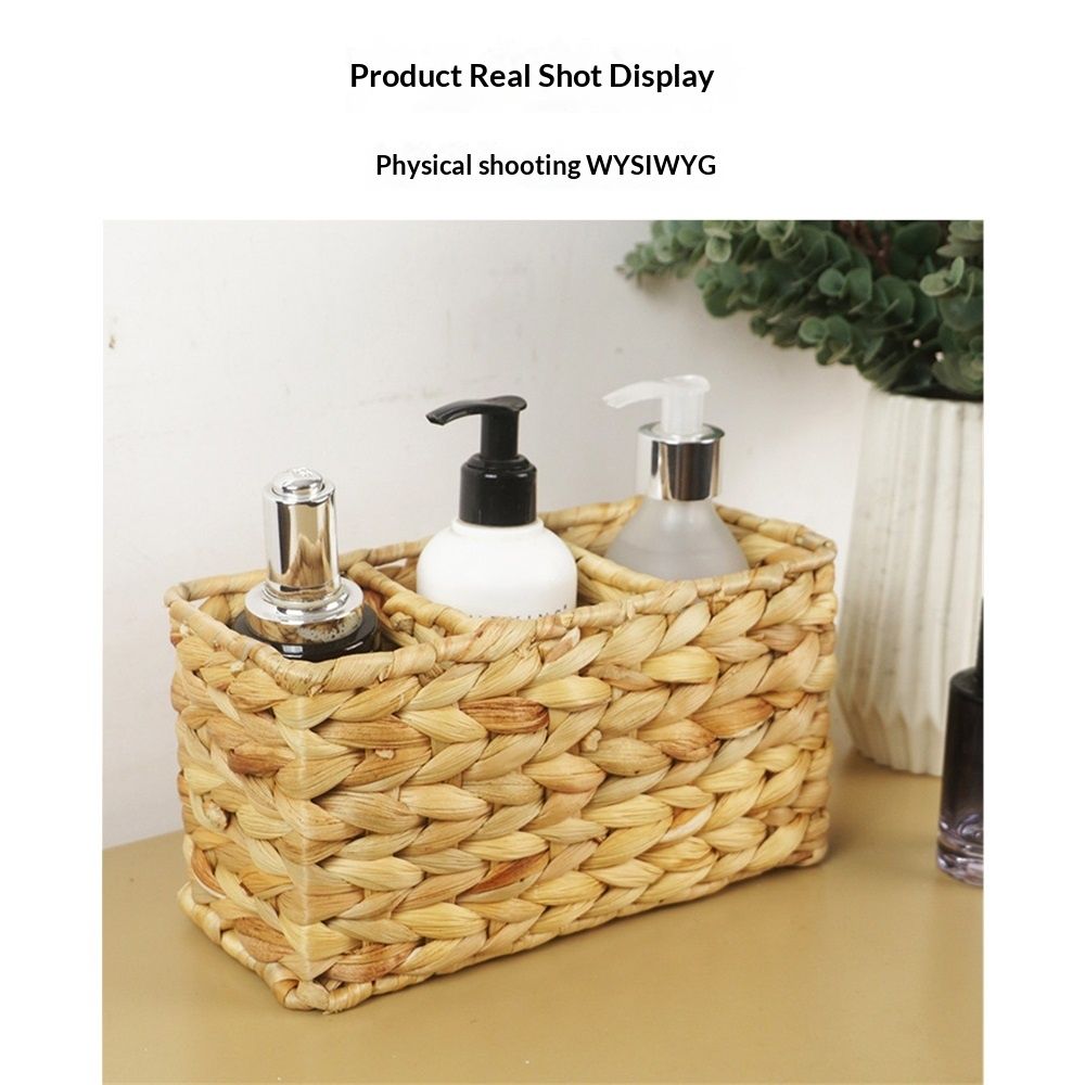 1pcs Water Hyacinth Wicker Storage Baskets, Pantry Baskets Kitchen Organizers,Hand-Woven Baskets， 3-Section Wicker Baskets For Shelves（23*10*13CM）
